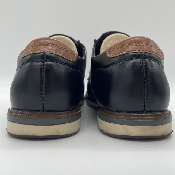Bruno Marc Mens 10.5 Shoes Oxford Black Stylish Lace Up EUC Brown Trim Preppy - Picture 6 of 10